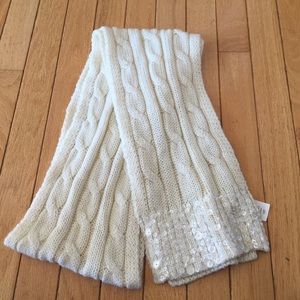 Talbots cream cable scarf w/ sparkles